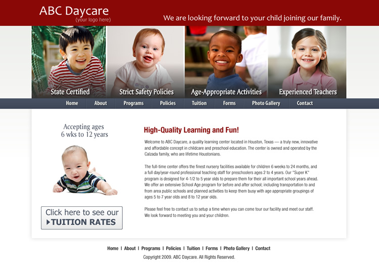 free html5 and css daycare website template